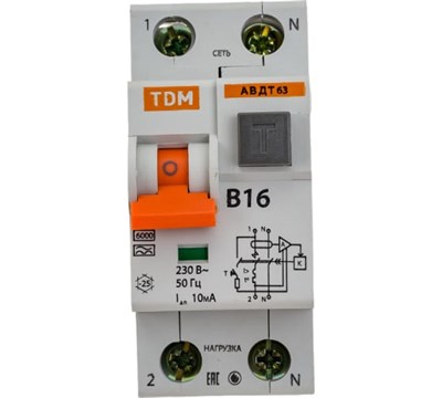 Автоматический выключатель дифференциального тока TDM АВДТ 63 B 16А 10мА SQ0202-0009 - фото 10398
