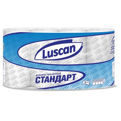 396251 Бумага туалетная Luscan Standart 2-слойная белая (8 рулонов в упаковке) - фото 4569