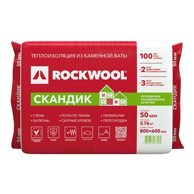 Утеплитель Лайт Баттс Скандик 50х600х800 мм Rockwool 5,76 кв.м 4996 - фото 8640