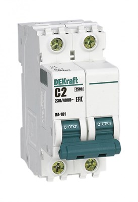 Автоматический выключатель DEKraft ВА-101 2Р 2А (C) 4,5кА 11062DEK - фото 9577