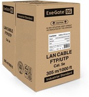 Кабель ExeGate FUTP4-C5e-CU- S24-IN-PVC-GY-305 FTP 4 пары кат.5e медь, 24AWG, FLUKE® test pass, экран, бухта 305м, серый, PVC