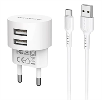 Сетевое зарядное устройство Borofone ba23a brilliant 2xusb, 2.4а + кабель type-c, 1м, белый 0L-00044347 23752-BA23AWT 7933